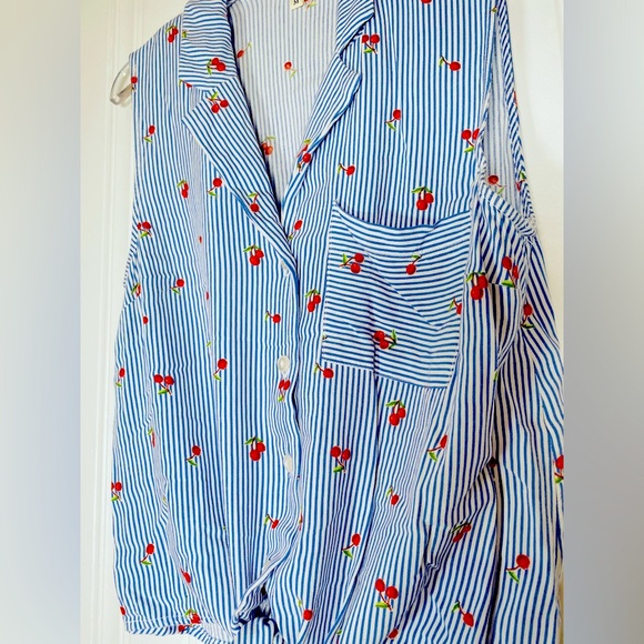 Blue and White Striped, Tie Front Top - Picture 2 of 4